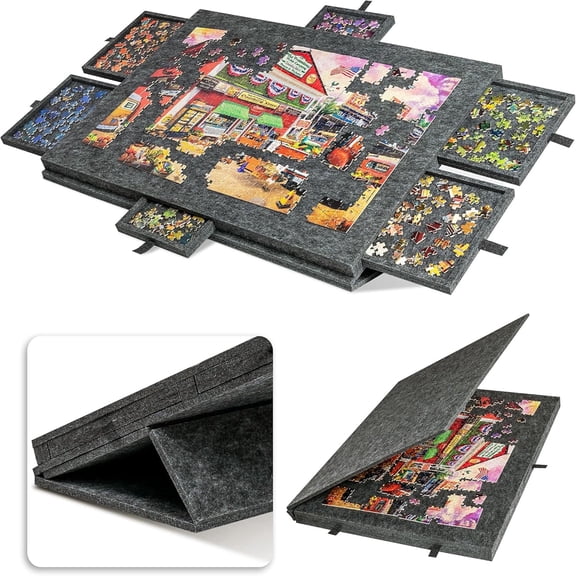 Tilting Puzzle Board with 2-in-1 Stand and Cover Super Lightweight Felt 6 Drawers Portable for 1000 Pieces Puzzles 1 Pack