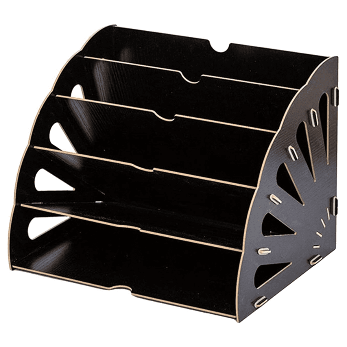 TOP! Hollow Sector File Organizer with 5 Compartments for Office Supplies, Black