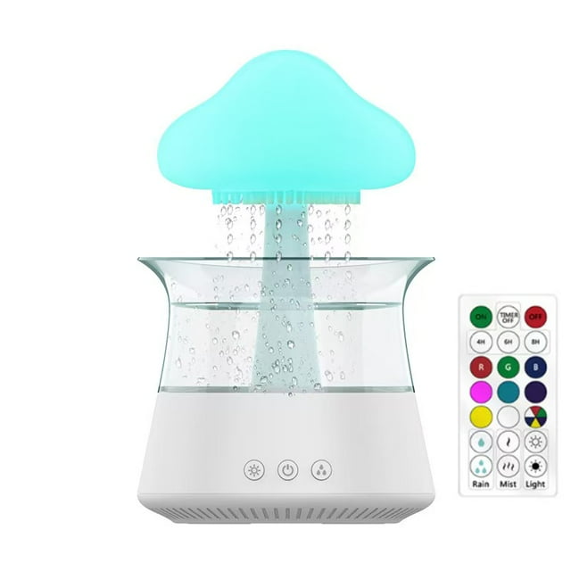 Rain Cloud Humidifier and Essential Oil Diffuser, 3-in-1 Desk Lamp with 7-Color Night Light & Soothing Rain Sounds for Relaxation and Sleep,CH06 White Remote - Control Version