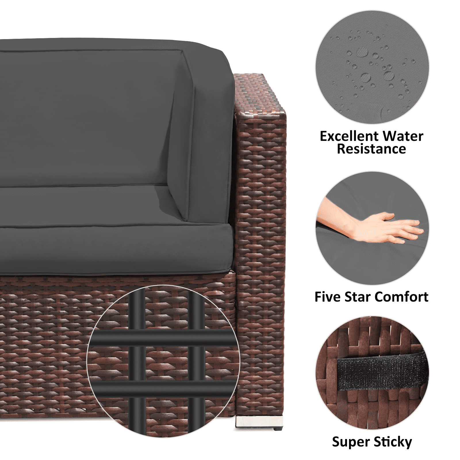 Amopatio 7 Pieces Patio Conversation Set, Outdoor Sectional PE Rattan Wicker Furniture Seat,Grey