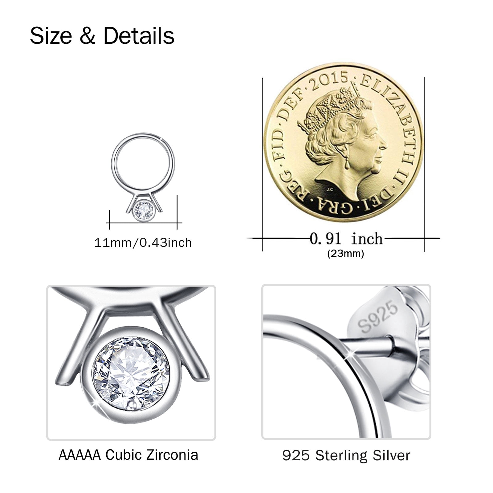 CUOKA MIRACLE Diamond Ring Circle Shape Stud Earrings Diamond Ring Earrings 925 Sterling Silver Earrings Zirconia Diamond Personalized Earrings