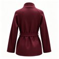 thumbnail image 5 of Miqool Women's Tweed Stand Collar Jacket Button Down Tie Waist Flare Long Sleeve Coat Trendy Casual Office Trench Coat, 5 of 7