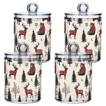 Yayeee 4 Pack Qtip Holder Bathroom Cotton Swab Canister with Lid Clear Dispenser Set, Beige Christmas Plaid