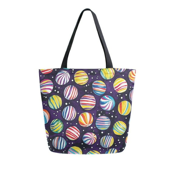 FORMRS Womens Canvas Tote Bag with Zipper Inner Pocket Shoulder Handbag, Colorful Candies