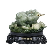 Feng Shui Decor Money Frog Statue for Attracting Wealth and Good Luck, Resin Jade-Like Three-Legged Toad with Coin and Rotating Base, Chinese Lucky Frog Office Decorations for Home, Desk, Living Room