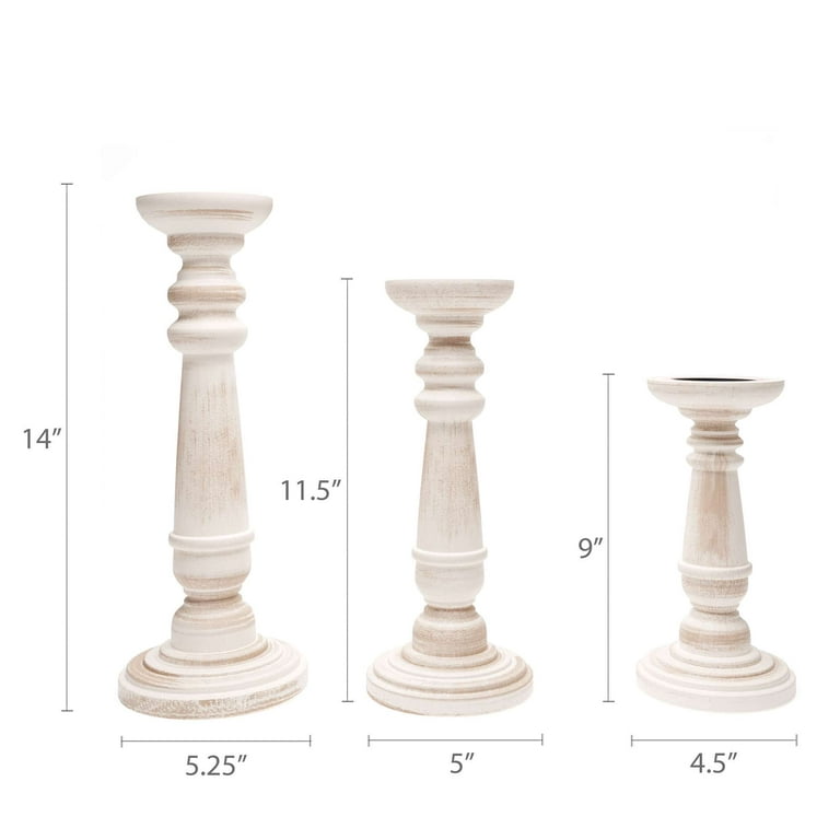 Barnyard Designs Rustic Pillar Candle Holder Stands, Tall Wood Candlestick  Centerpieces for Table or Living Room Decor, White, Set of 3, (14, 11.5