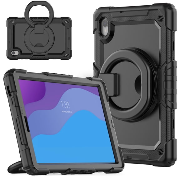 Case for Lenovo Tab M10 HD 2nd Gen 10.1 inch 2020, 360 Rotating Stand Handle Pencil Holder Shoulder Strap Heavy Duty Shockproof Cover, Black