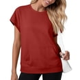 thumbnail image 2 of Homenesgenics Tops for Women Plus Size Solid Color Crew Neck Pocket Sweatshirt Short Sleeve Top / Shirt Red M, 2 of 6