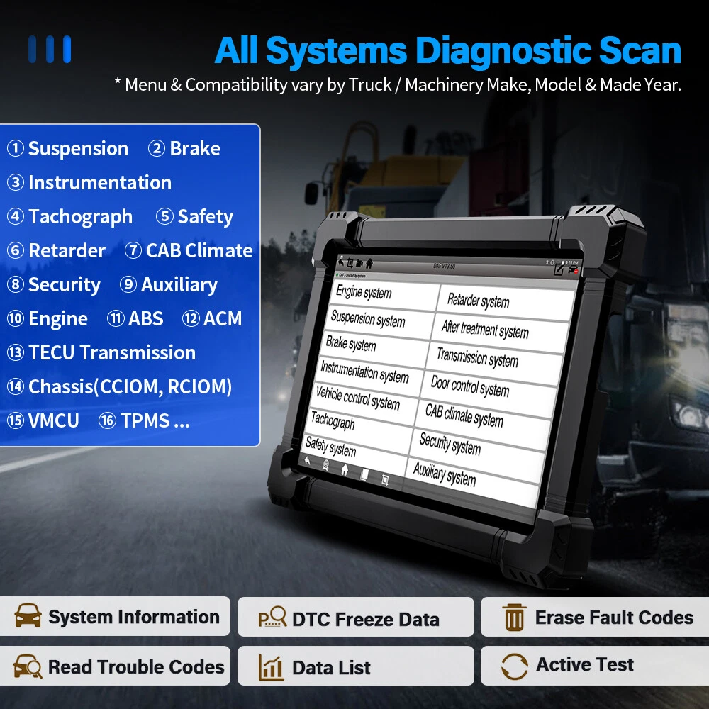 ANCEL 24V 12V Heavy Duty Truck Scanner All System Bidirectional Diesel Scan Tool with DPF, ECU Cod-ing, 40+ Reset for Cummins, Detroit, Caterpillar, Volvo, Paccar etc
