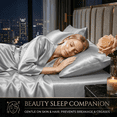 thumbnail image 3 of PixelForge Queen Satin Sheet Set, 4 Pieces, Gray, Silky Satin Bed Sheets with 14" Deep Pocket, 2 Pillowcases, 3 of 7