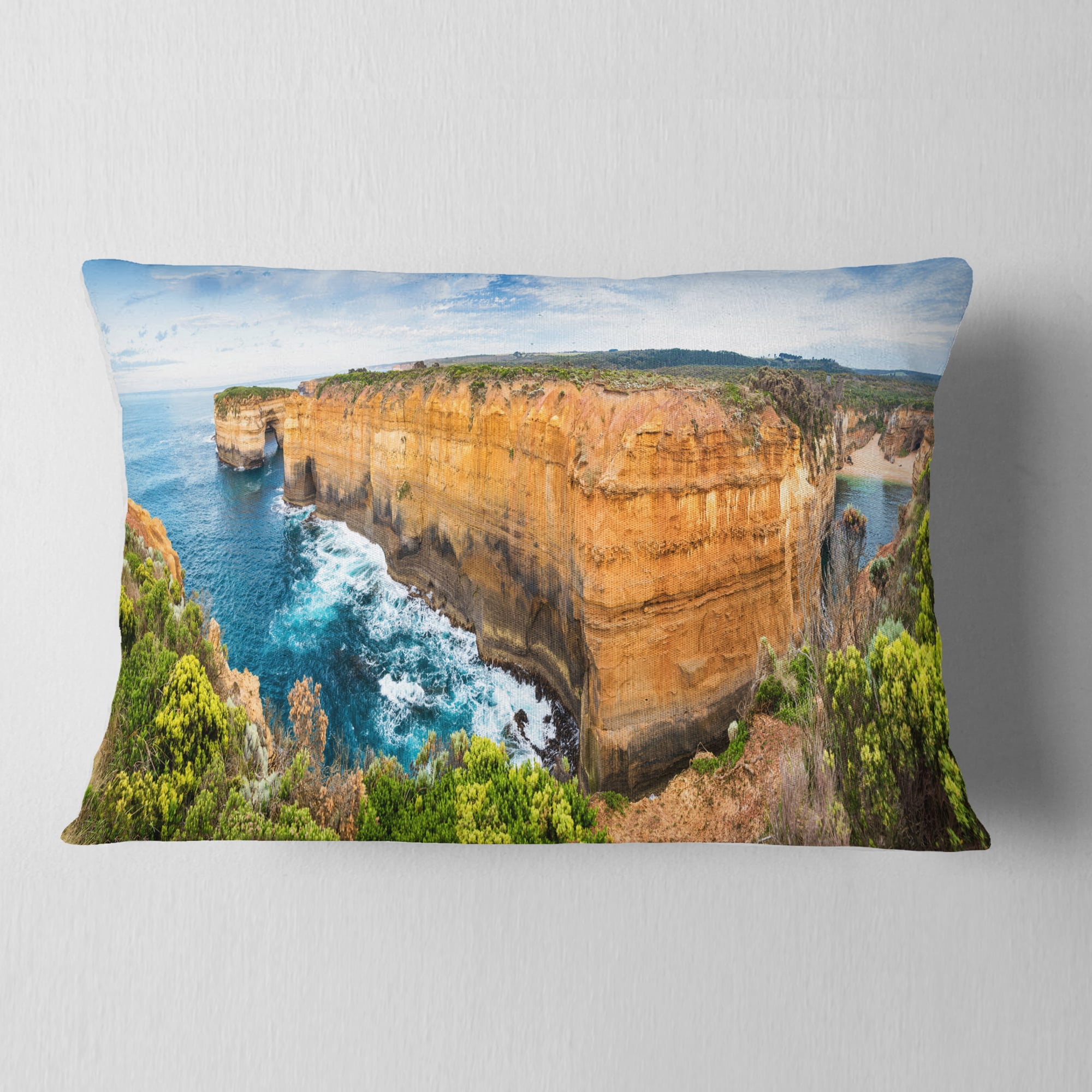 Designart 12" x 20" Blue Polyester Throw Pillow
