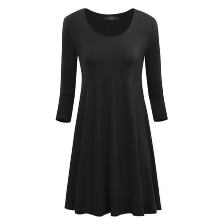 - Made By Johnny MBJ WDR930 Womens Round Neck 3/4 Sleeves Trapeze Dress With Pockets L Black