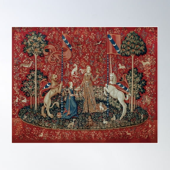 Lady And Unicorn Medieval Tapestry Five Senses - Taste Poster Wall Art, Modern Wall Decor For Living Room Bedroom, 8x12 UNFRAMED