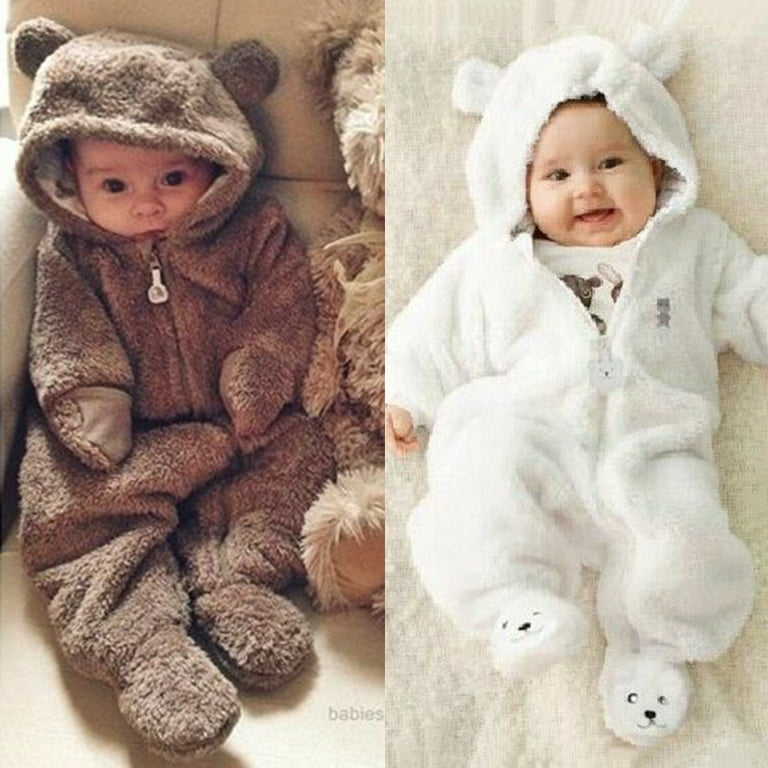 IZhansean Newborn Baby Girl Boy Fall Winter Fuzzy Romper Bodysuit Jumpsuit  Hoodies Clothes Brown 0-6 Months