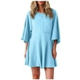 thumbnail image 3 of HXWCHs Denim Jumpsuits for Women, Women's Casual Loose Fit Short Sleeve Romper Jumpsuit Dress Featuring Convenient Side Pockets S Blue, 3 of 8