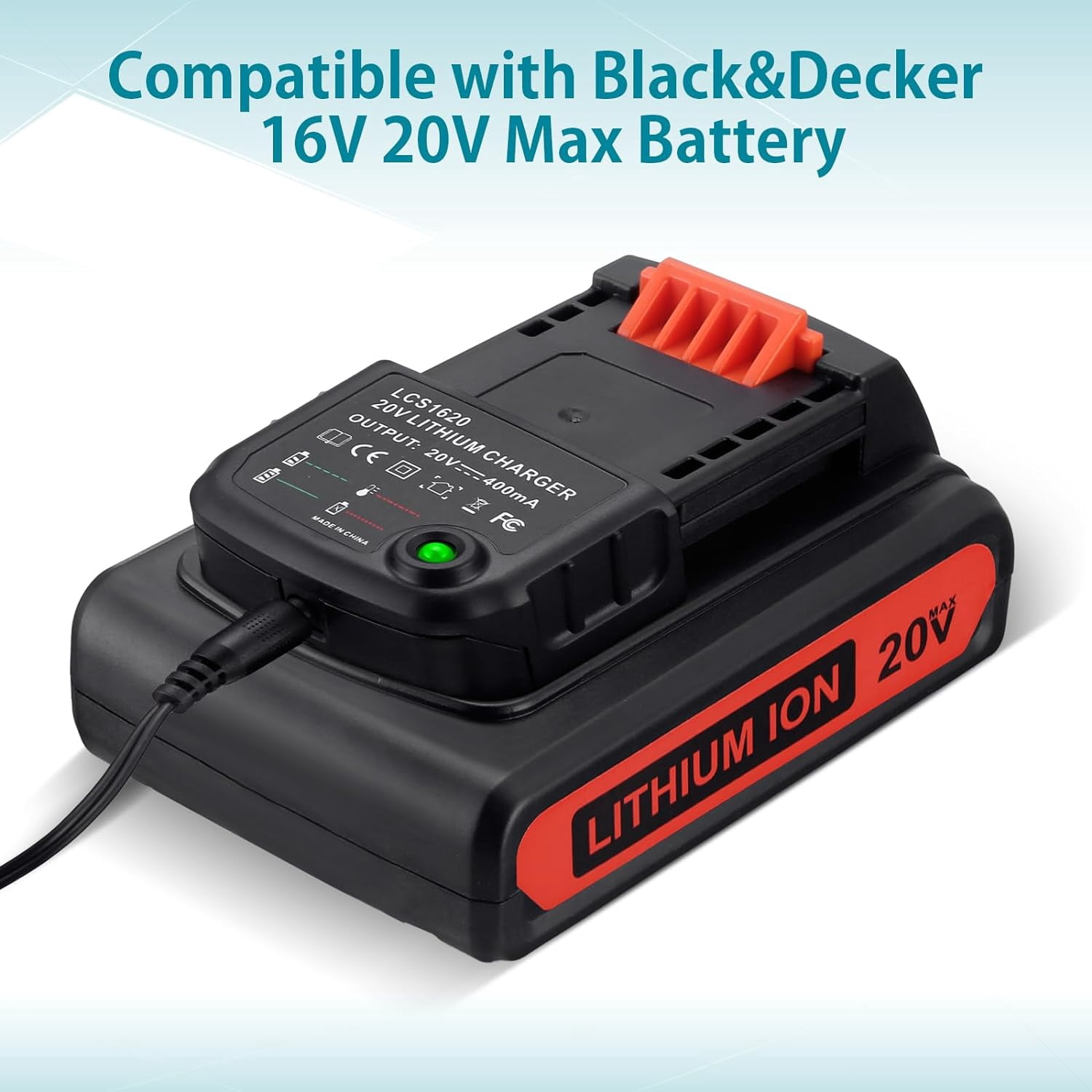 LBXR20 20V 3.0Ah Replacement for Black and Decker 20V Lithium Battery LB20 LBX20 LBXR20-OPE LBXR2020-OPE LB2X4020-OPE LBXR20B-2 LST220 LST300,with 16V/20V Multiple Volt Output Battery Charger