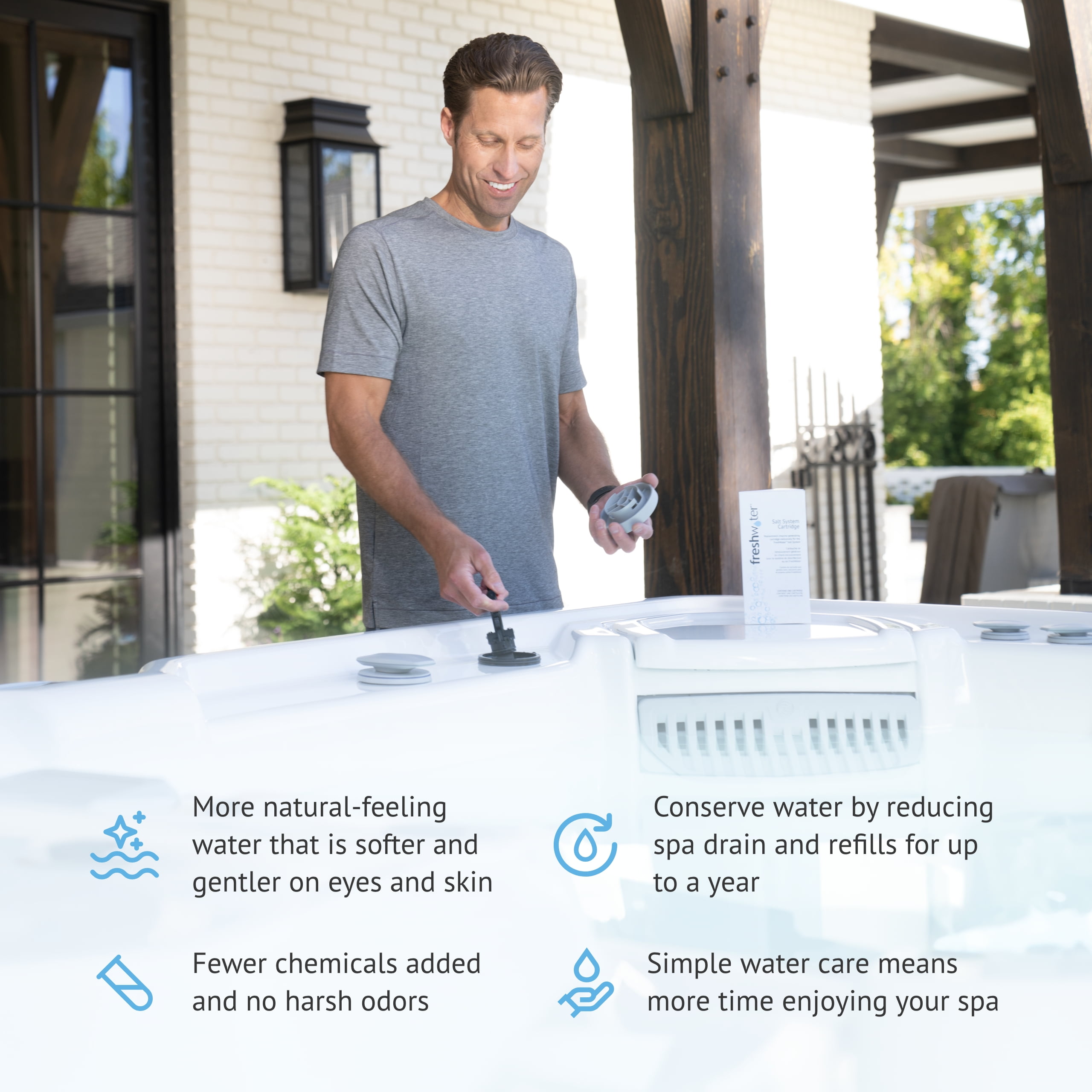 FreshWater Salt System Cartridge - Water Cleaning Replacement Cartridge for Spas & Hot Tubs - Easy Maintenance - Supports Natural-Feeling Water to Help Prevent Dry Eyes & Itchy Skin