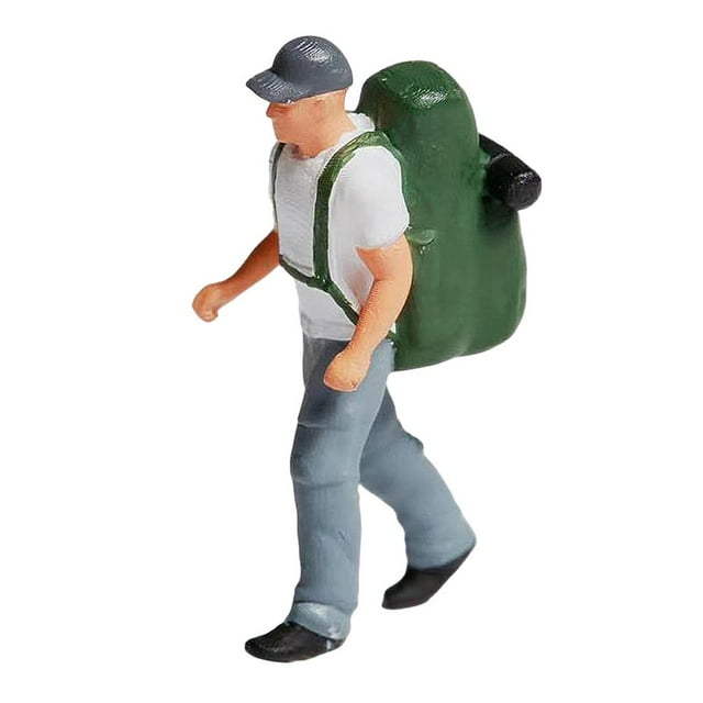 Esquirla 1:87 Resin Diorama People Character, Action Figure w/ Backpack Doll for Micro Scene DIY Railway Model r Green Backpack C