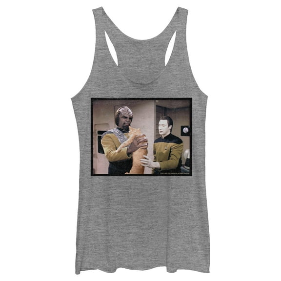 Women's Star Trek: The Next Generation Worf and Data What Do We Do With This Cat  Racerback Tank Top Gray Heather Medium