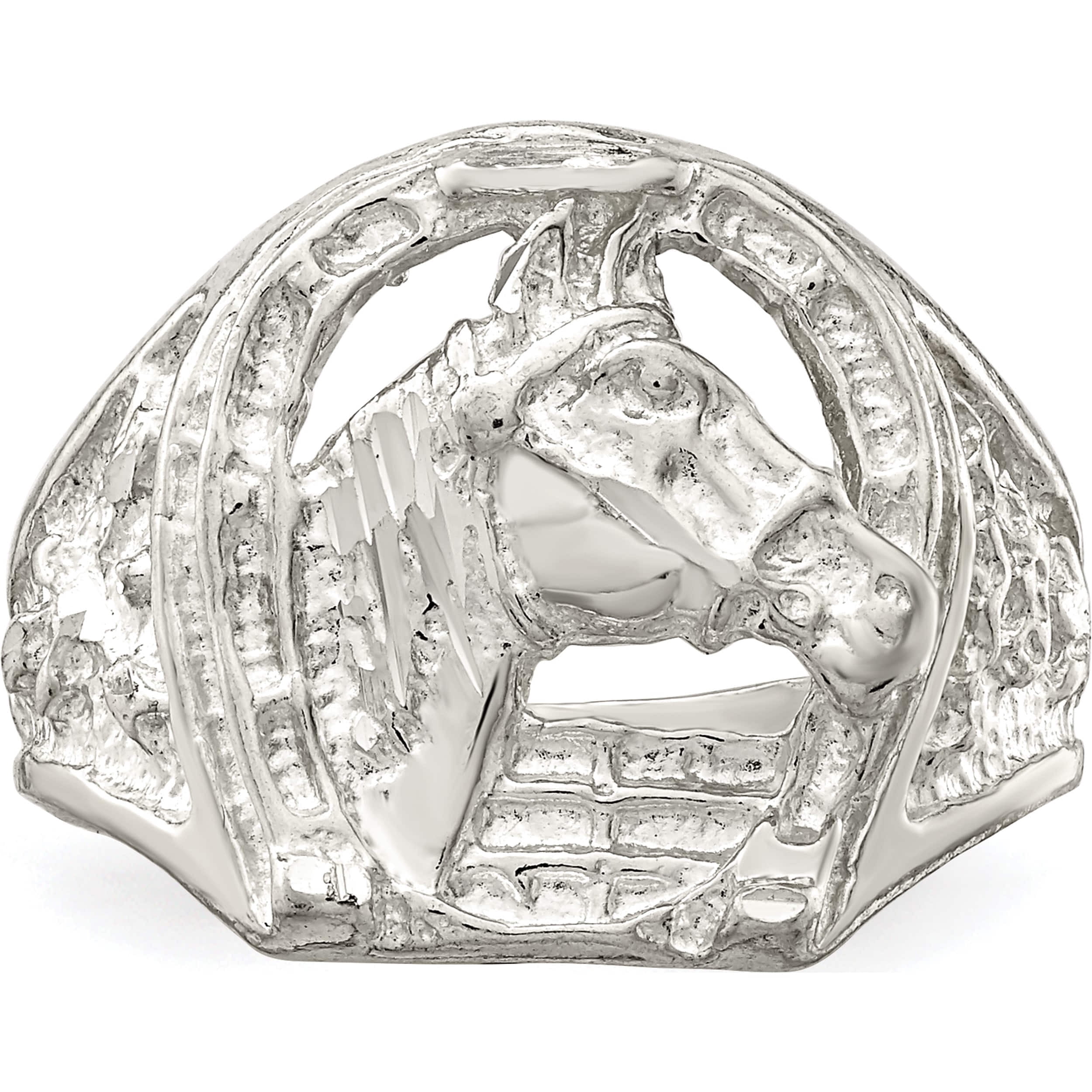 SILVER HORSES リング Sterling Silver Horseshoe With Horse Head Ring (Size 11