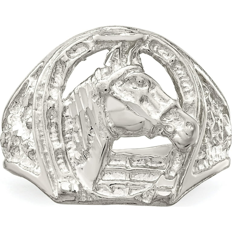 Sterling Silver Horseshoe With Horse Head Ring (Size 11
