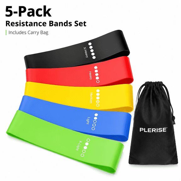 PLERISE 5-Pack Resistance Bands, Natural Latex Exercise Loops with Carry Bag, 5 Levels for Strength Training, Yoga, Pilates, Rehab, Full Body Workout at Home Gym