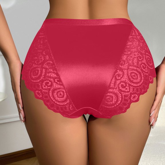 Sunvit-Panties Womens High Waist Lace Underwear - Wine, Size XL - Soft Nylon Spandex, Wide Waistband, Comfortable Panties for Daily & Special Occasions