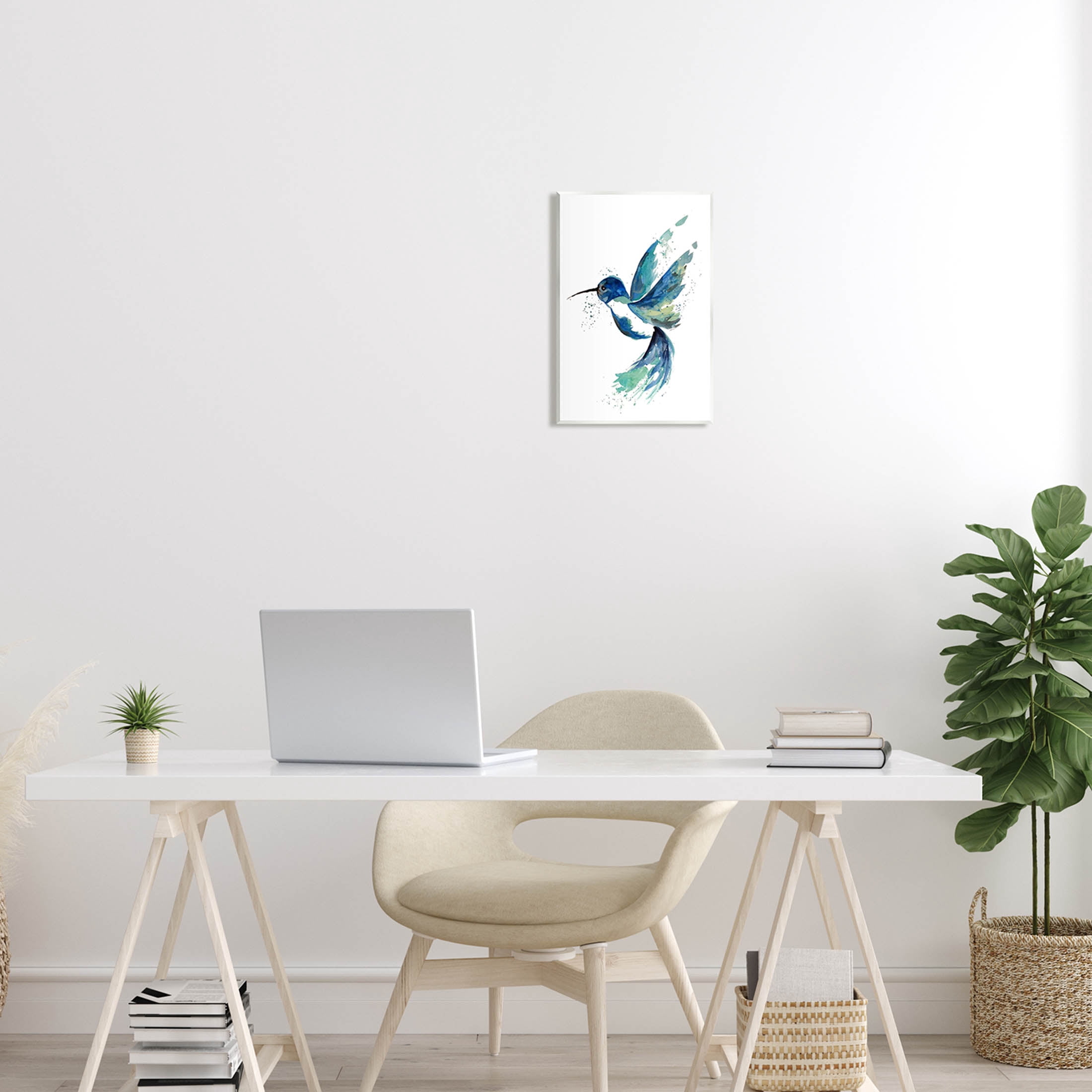 Modern Blue Hummingbird Flying Animals & Insects Graphic Art Unframed Art Print Wall Art