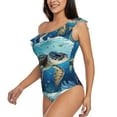 thumbnail image 3 of Picia Watercolor Turtle Pattern Women's One Piece Swimsuits,One Shoulder Swimwear Asymmetric ,Ruffle Monokinis Bathing Suits,High Waisted Flattering Bathing Suits-, 3 of 8