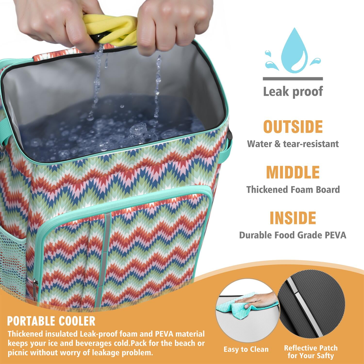 Travel Cooler Bag - Boho Bohemia Pioneer Flower Geometric Line Art Camping Beer Cooler Backpack with Bottle Opener- Waterproof Insulated Picnic Backpacks - Cooler Bag for Beach