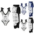 thumbnail image 2 of Jacenvly Women One Piece Swimsuit with Long Skirt Two-Piece Set Clearance Fashion Sleeveless Floral V-Neck Surfing Swimwear Quick Drying Blue, 2 of 4