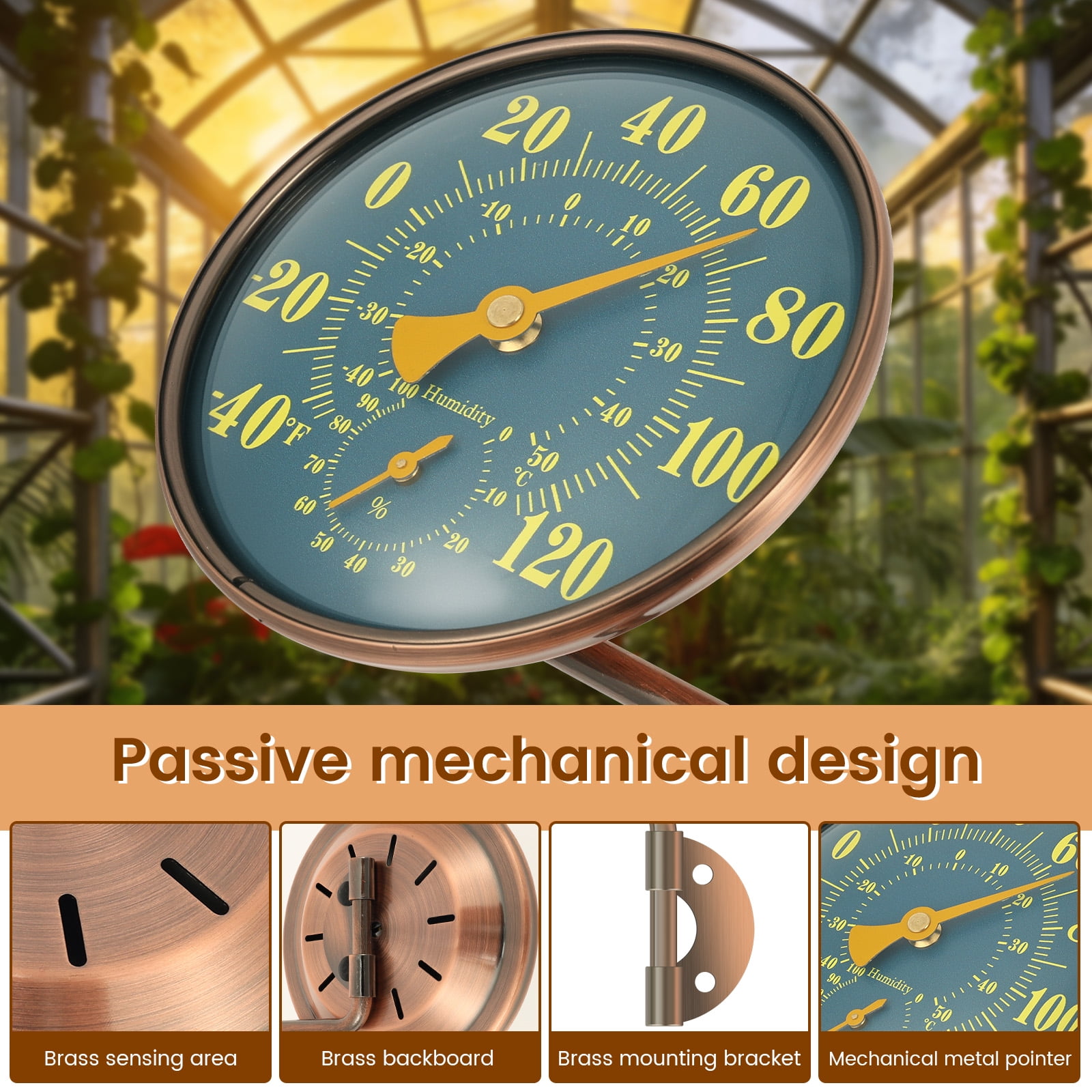 Threns Indoor Outdoor Thermometer Hygrometer - Waterproof Hanging Wall Thermometer Decorative Outdoor Thermometer Large Numbers, No Battery Needed Outdoor Thermometers for Patio