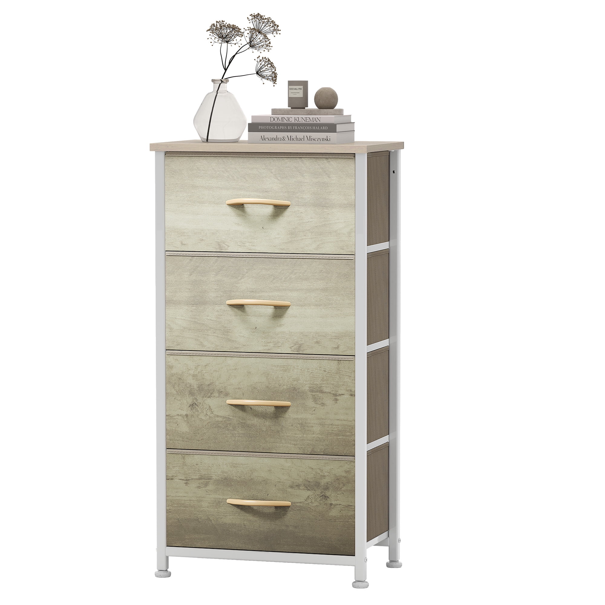 Uforic 4 Drawer Dresser Fabric Chest of Drawers Furniture Storage Organizer for Living Room,,Hallway,Oak Greige