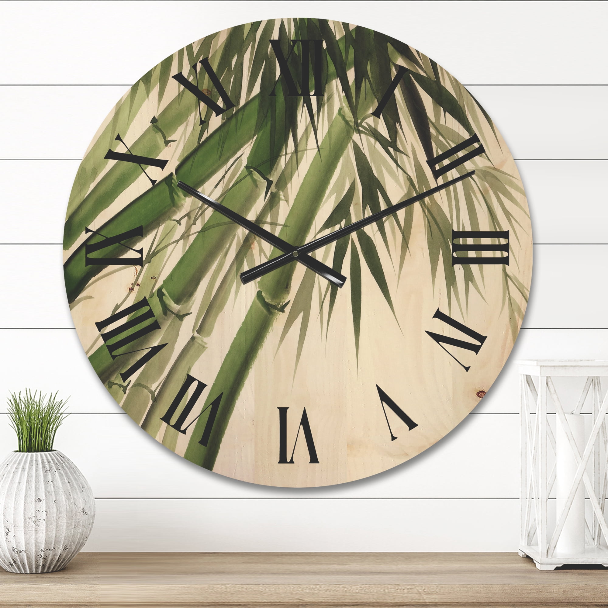 Designart 'Ancient Dark Green Bamboo' Traditional Wood Wall Clock