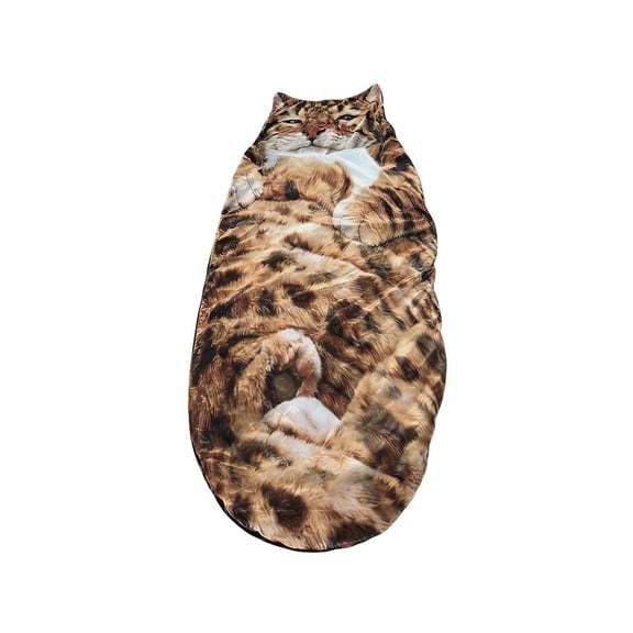 3D Realistic Cat Sleeping Bag for Adults, 69" x 32" Large Envelope Style Nap Blanket, Soft Cotton-Blend Wearable Throw for Camping, Dorm & Office, Whimsical Feline Gift for Cat Lovers