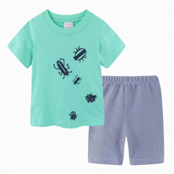 kpoplk Toddler Boy 2 Piece Summer Outfits Short Sleeve T-Shirt and Shorts Dinosaur Car Print Clothes Set(Mint Green,2-3 Y)