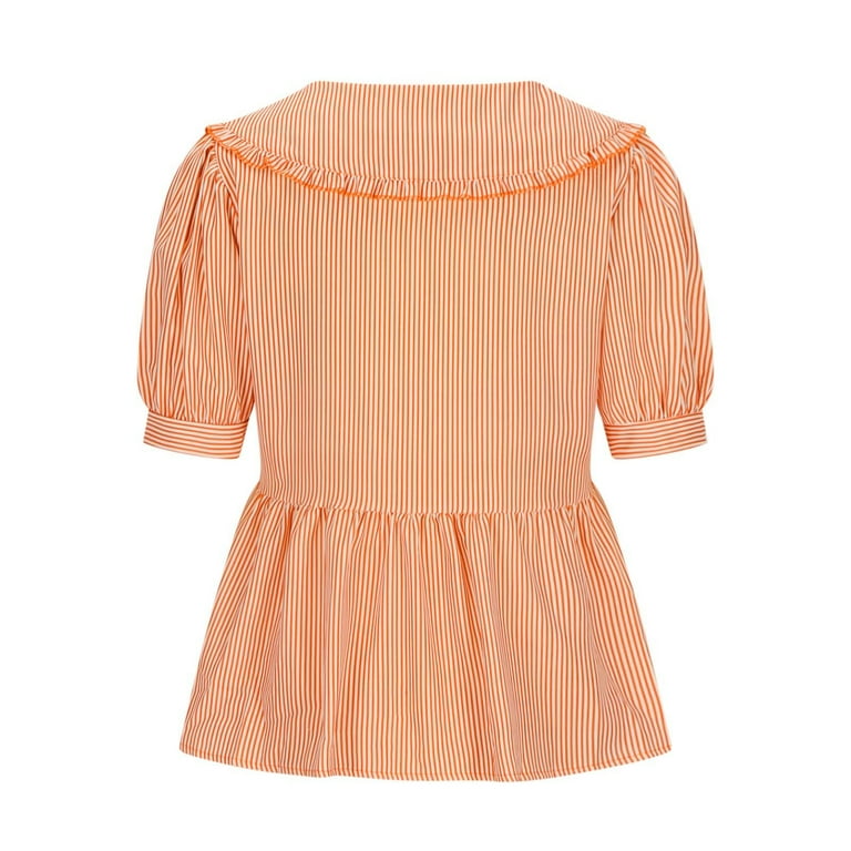 JGGSPWM Women's Tie Front Top Short Puff Sleeve Peplum Shirt