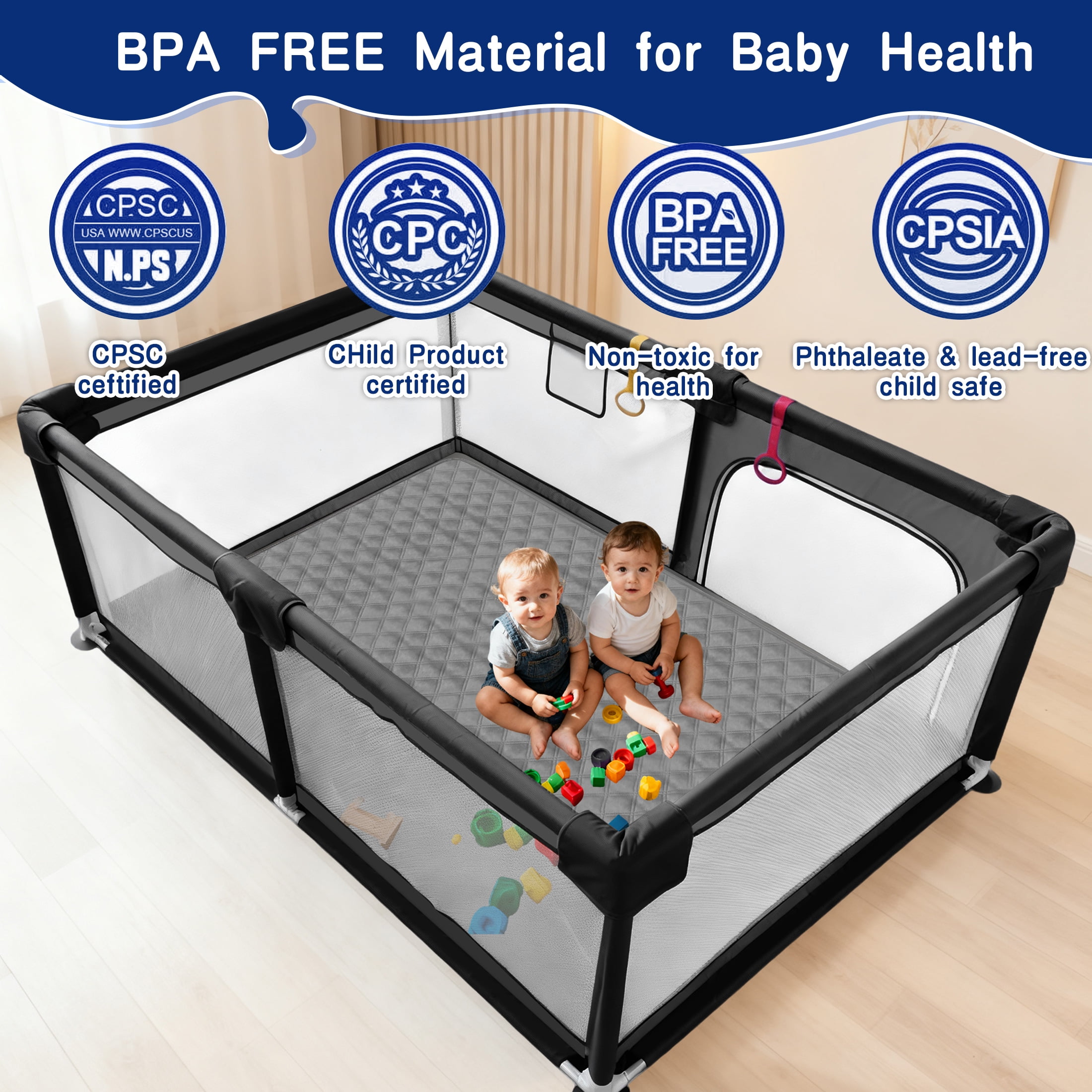 HioHa Large Baby Playpen with Mat | Premium Spacious Play Yard (71“), Sturdy Steel Frame & See-Through Mesh for Safety | Easy Fold, Portable for Indoor Outdoor Use