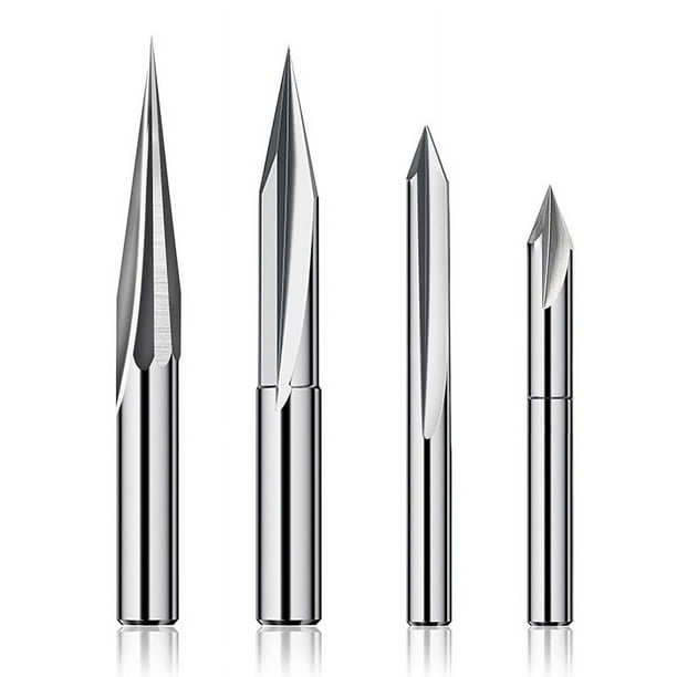Juego de para Enrutador CNC VáStago de 1/4, Broca para Enrutador de Talla de Madera de Grabado de 6 Mm y 4 Mm, Ranura en V, Broca de Perfil, Acero de Tungsteno - 4PCS