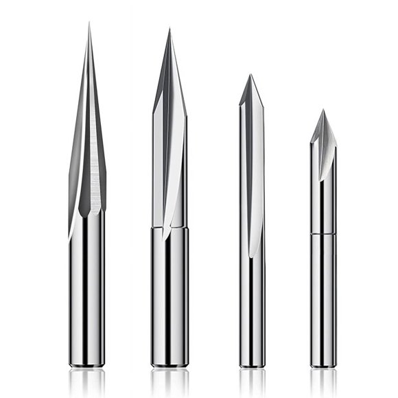 Juego de para Enrutador CNC VáStago de 1/4, Broca para Enrutador de Talla de Madera de Grabado de 6 Mm y 4 Mm, Ranura en V, Broca de Perfil, Acero de Tungsteno - 4PCS