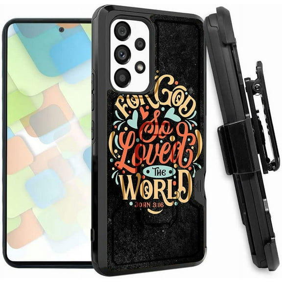 ANJ  Rugged Dual Layered Holster Case w/Kickstand, Card Slot Case   Tempered Glass Cover for Samsung Galaxy A53 5G - John 3:16