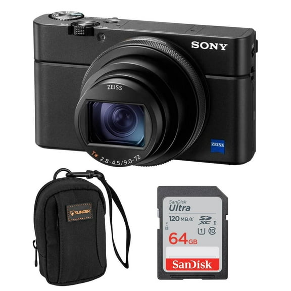 Sony RX100 VII Premium Compact Camera with 1.0-type stacked CMOS sensor (DSCRX100M7), Bundle with 64GB Memory Card, Camera Bag