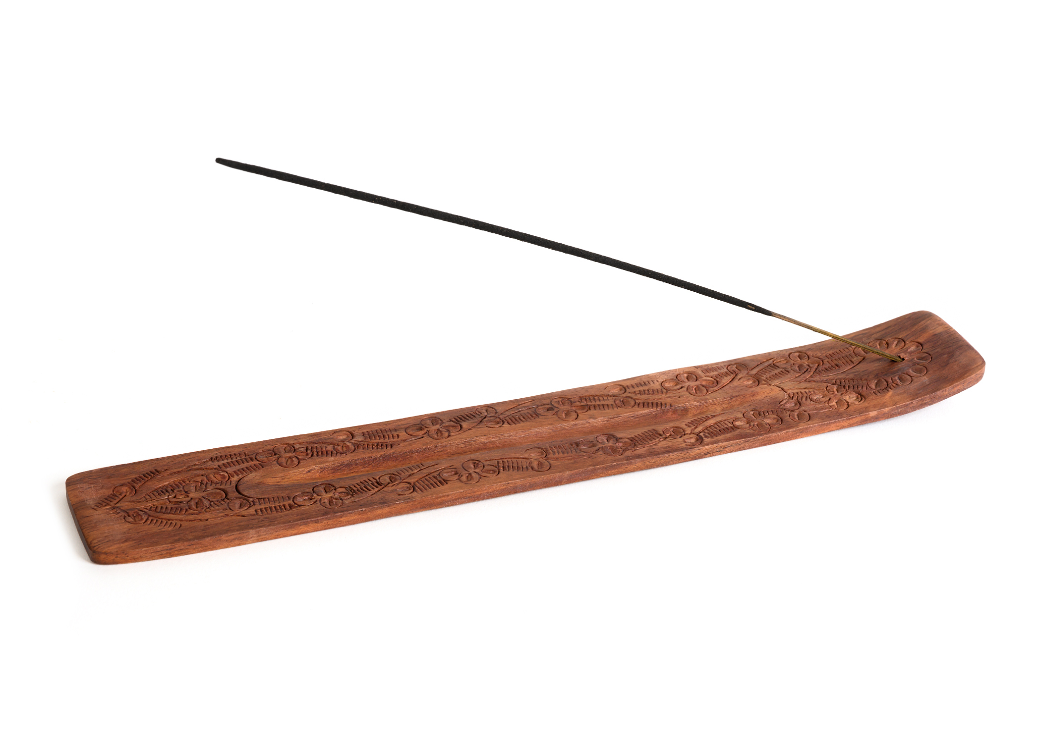 Wooden Incense Holder Carved Wood Hand Stained 10 inches Long