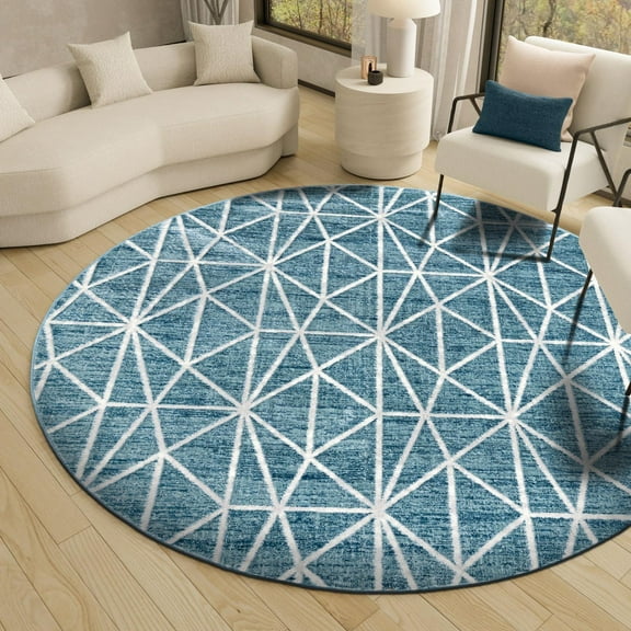 Unique Loom Matrix Trellis Collection Area Rug - Geometric (5' 1" Round Blue/Light Blue)