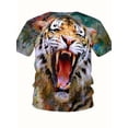 thumbnail image 2 of Men's Casual Crew Neck T-Shirt, 3D Tiger Design - Short Sleeve, Breathable Polyester Material, Suitable for Summer Wear, 2 of 6