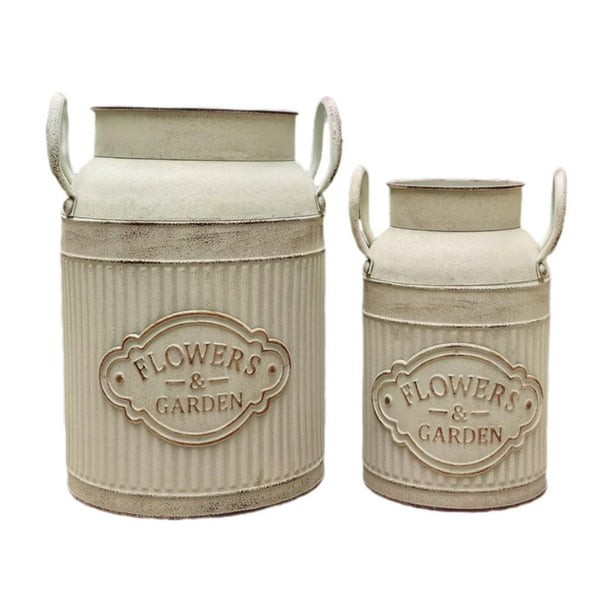 2 X Jarras de Flores de Metal Rústicas Decorativas Estilo Bohemio Chic para Flores Artificiales, Jarrones de Leche para Decoración de Centro de Mesa D