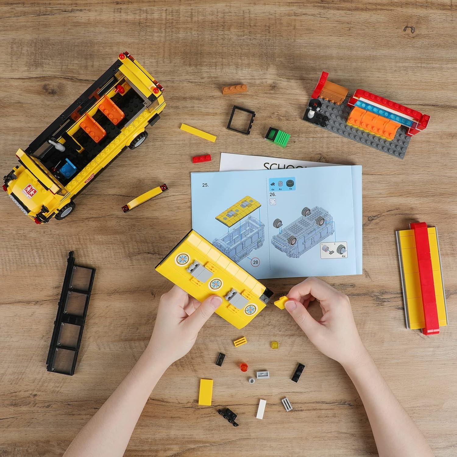 City School Bus Building Kit with Yellow Bus and Bus Station, Creative Building Blocks Toy Birthday Gifts for Kids Boys Girls Aged 6-12 (488 Pieces)