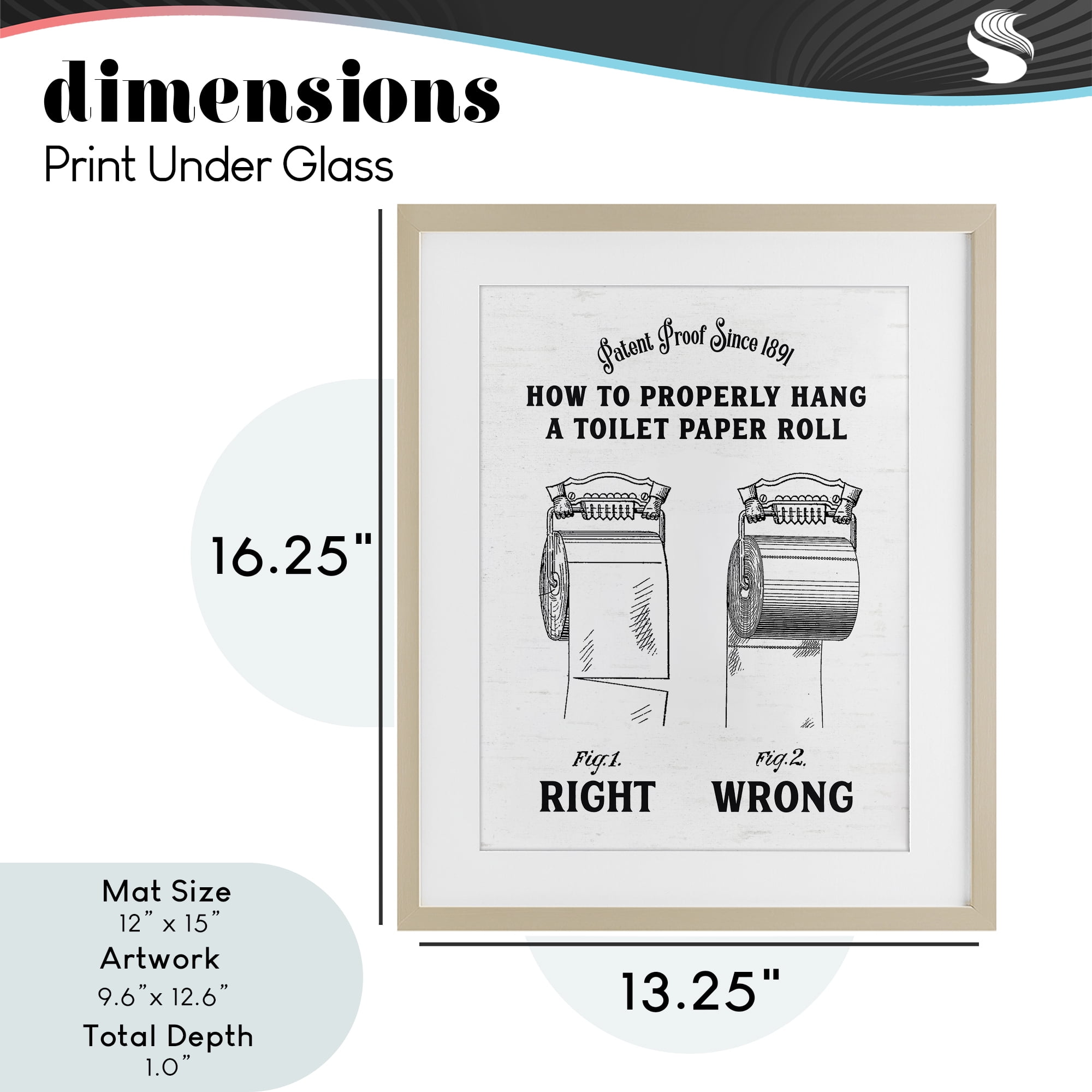 Right & Wrong Toilet Roll Birch Framed Print Under Glass, design by Lettered and Lined