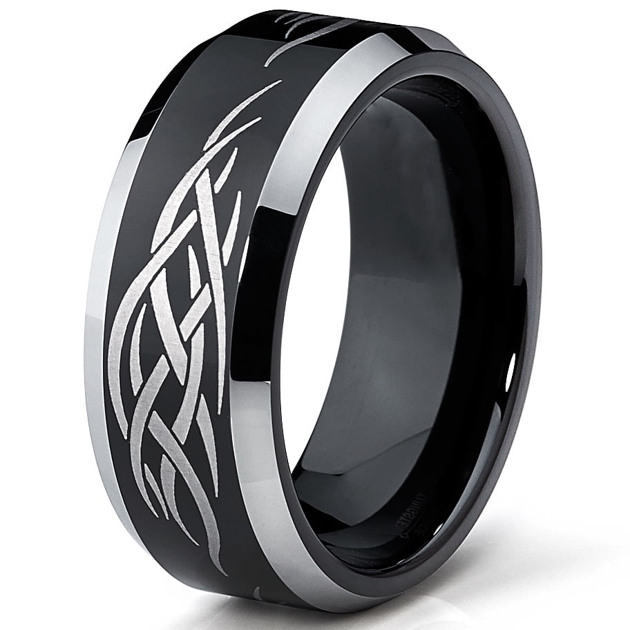 8MM Black Men's Tungsten Ring with Laser Etched Tribal Design | Walmart ...