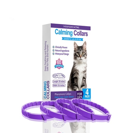 Cat Calming Collar with Pheromone & Lavender, Adjustable Waterproof Design, 30-Day Anxiety Relief, 4-Pack for Multi-Cat Stress & Travel